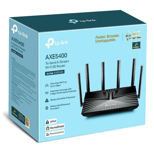 TP-Link Tri-Band 6-Stream Wi-Fi 6E Router - 6 Ghz Band - Speed up to 5.4  Gbps - Archer AXE5400 