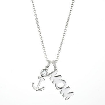Crislu Cubic Zirconia 17/100 cttw 'Mom' Anchor Sterling Silver and Platinum Necklace