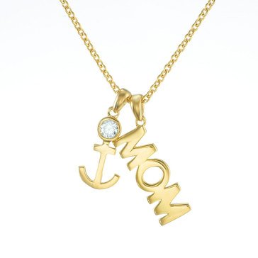 Crislu Cubic Zirconia 17/100 cttw 'Mom' Anchor Sterling Silver and 18K Gold Necklace