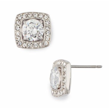 AVA Nadri Silver Tone Square Cz Stud Earrings