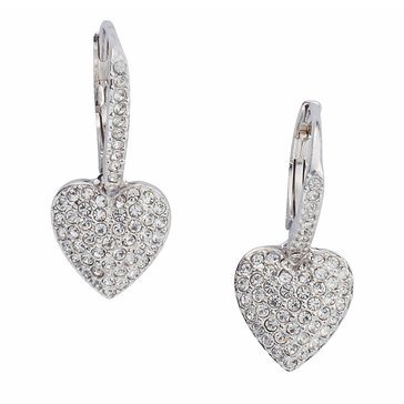 AVA Nadri Silver Tone Pave Heart Drop Earrings