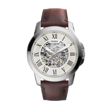 Fossil Men's Grant Stainless Steel Case Brown Leather Strap Automatic Watch
