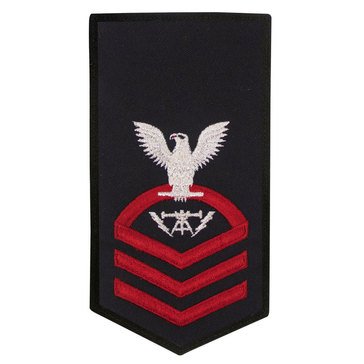 Women's E7 (FCC) Rating Badge in STANDARD Red on Blue POLY/WOOL for Fire Controlman