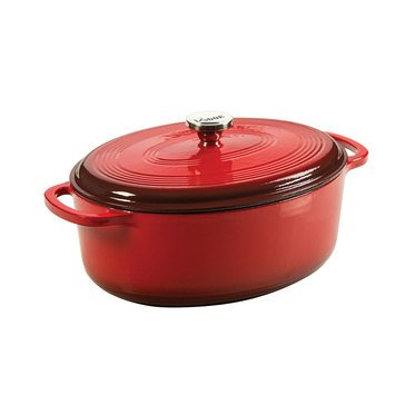 Lodge 7-Quart Oval Enameled Cast Iron Dutch Oven, Red