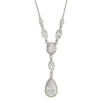 AVA Nadri Pear Y Necklace Silver Tone