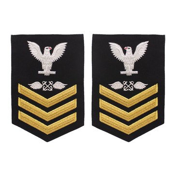 Women's E4-E6 (AB1) Rating Badge in STANDARD Gold on Blue SERGE WOOL for Aviation Boatswain Mate