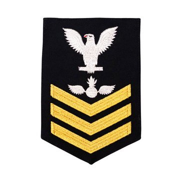 Women's E4-E6 (AO1) Rating Badge in STANDARD Gold on Blue SERGE WOOL for Aviation Ordinanceman