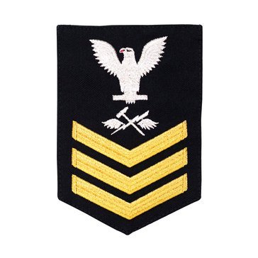 Women's E4-E6 (AS1) Rating Badge in STANDARD Gold on Blue SERGE WOOL for Aviation Support Equipment Technician