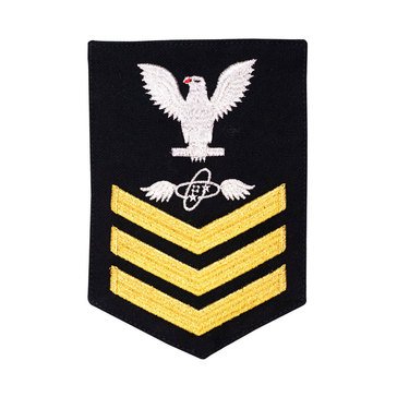 Women's E4-E6 (AT1) Rating Badge in STANDARD Gold on Blue SERGE WOOL for Aviation Electronics Technician