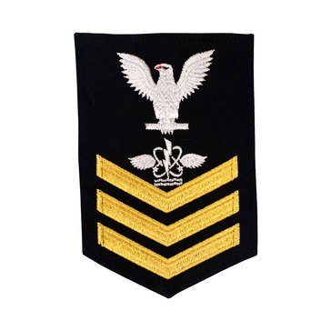 Women's E4-E6 (AW1) Rating Badge in STANDARD Gold on Blue SERGE WOOL for Aviation Antisubmarine Warfare Operator