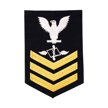 Women's E4-E6 (AZ1) Rating Badge in STANDARD Gold on Blue SERGE WOOL for Aviation Maintenance Adm