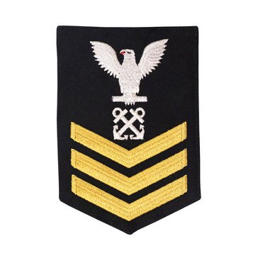 Women's E4-E6 (BM1) Rating Badge in STANDARD Gold on Blue SERGE WOOL for Boatswain Mate