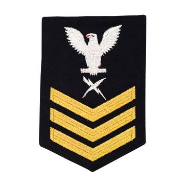 Women's E4-E6 (CT1) Rating Badge in STANDARD Gold on Blue SERGE WOOL for Cryptologic Technician