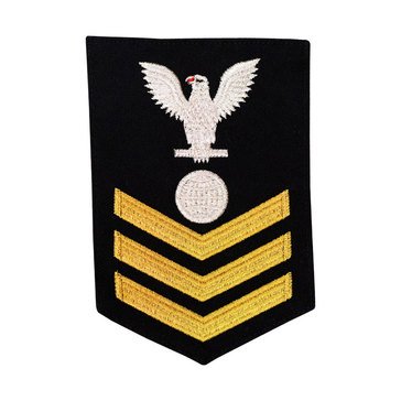 Women's E4-E6 (EM1) Rating Badge in STANDARD Gold on Blue SERGE WOOL for Electrician's Mate