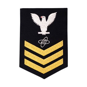 Women's E4-E6 (ET1) Rating Badge in STANDARD Gold on Blue SERGE WOOL for Electronics Technician