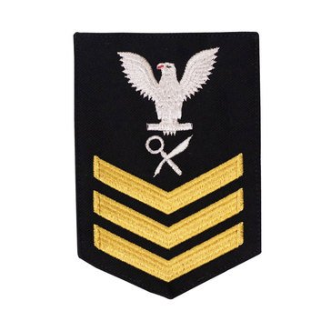 Women's E4-E6 (IS1) Rating Badge in STANDARD Gold on Blue SERGE WOOL for Intelligence Specialist