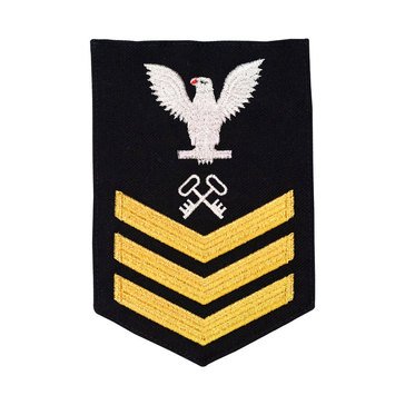 Women's E4-E6 (LS1) Rating Badge in STANDARD Gold on Blue SERGE WOOL for Logistics Specialist