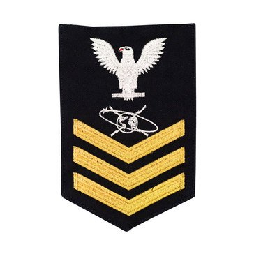 Women's E4-E6 (MC1) Rating Badge in STANDARD Gold on Blue SERGE WOOL for Mass Communications Specialist
