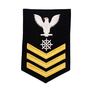 Women's E4-E6 (QM1) Rating Badge in STANDARD Gold on Blue SERGE WOOL for Quartermaster