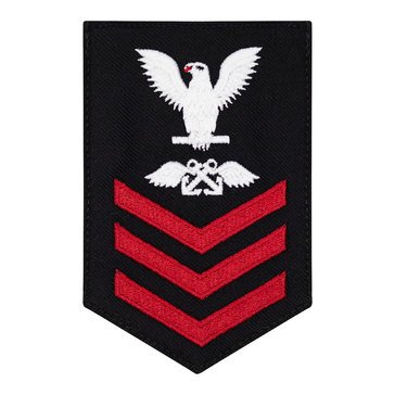 Women's E4-E6 (AB1) Rating Badge in STANDARD Red on Blue SERGE WOOL for Aviation Boatswain Mate