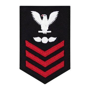 Women's E4-E6 (AE1) Rating Badge in STANDARD Red on Blue SERGE WOOL for Aviation Electrician's Mate