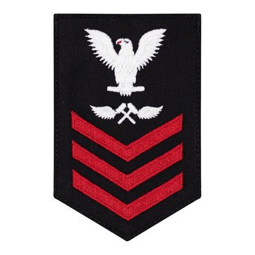 Women's E4-E6 (AM1) Rating Badge in STANDARD Red on Blue SERGE WOOL for Aviation Structural Mechanic