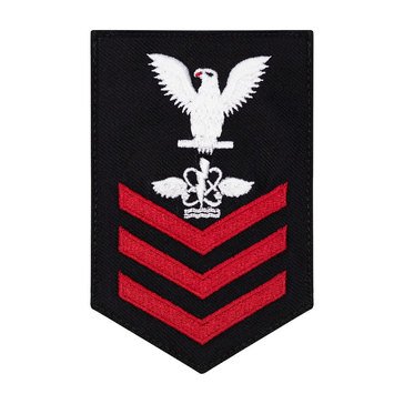 Women's E4-E6 (AW1) Rating Badge in STANDARD Red on Blue SERGE WOOL for Aviation Antisubmarine Warfare Operator