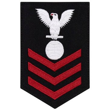 Women's E4-E6 (EM1) Rating Badge in STANDARD Red on Blue SERGE WOOL for Electrician's Mate