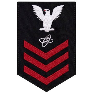 Women's E4-E6 (ET1) Rating Badge in STANDARD Red on Blue SERGE WOOL for Electronics Technician
