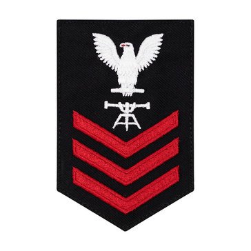 Women's E4-E6 (FT1) Rating Badge in STANDARD Red on Blue SERGE WOOL for Fire Control Technician