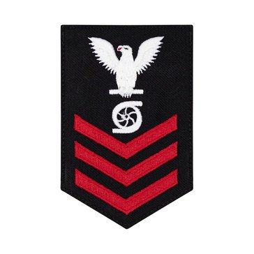 Women's E4-E6 (GS1) Rating Badge in STANDARD Red on Blue SERGE WOOL for Gas Turbine System Technician