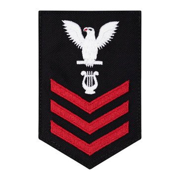 Women's E4-E6 (MU1) Rating Badge in STANDARD Red on Blue SERGE WOOL for Musician