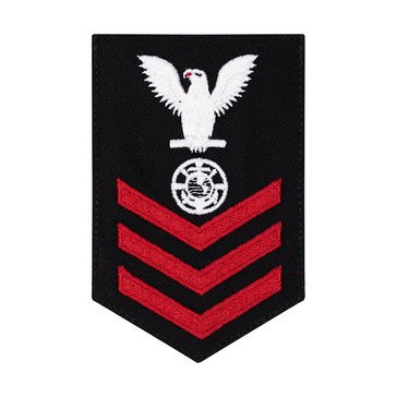 Women's E4-E6 (RP1) Rating Badge in STANDARD Red on Blue SERGE WOOL for Religious Program Specialist