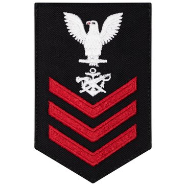 Women's E4-E6 (SB1) Rating Badge in STANDARD Red on Blue SERGE WOOL for Special Warfare Boat Operator