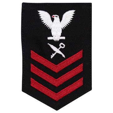 Women's E4-E6 (RS1) Rating Badge in STANDARD Red on Blue SERGE WOOL for Retail Services Specialist