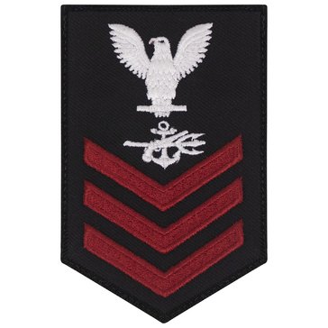 Women's E4-E6 (SO1) Rating Badge in STANDARD Red on Blue SERGE WOOL for Special Warfare Operations