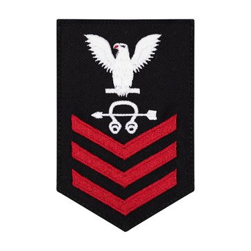 Women's E4-E6 (ST1) Rating Badge in STANDARD Red on Blue SERGE WOOL for Sonar Technician
