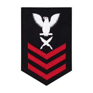 Women's E4-E6 (YN1) Rating Badge in STANDARD Red on Blue SERGE WOOL for Yeoman