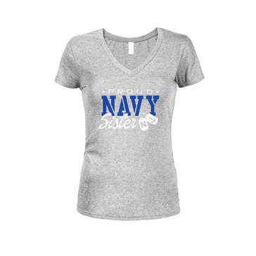 Navy Pride Women's USN Proud Sister Dog Tags Family Pride Graphic Tee 