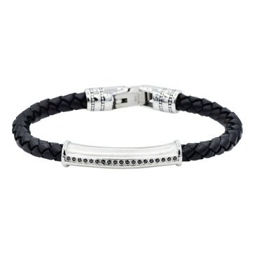 Blackjack Men's Black Leather & Stainless-Steel Black CZ Bracelet