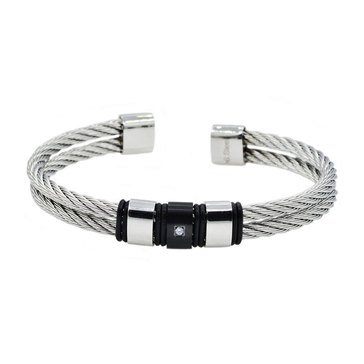 Blackjack Men's Black Plated Stainless Steel with CZ Wire Bangle