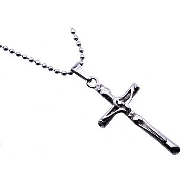 Blackjack Men's Stainless Steel Mini Crucifix Pendant with Bead Chain