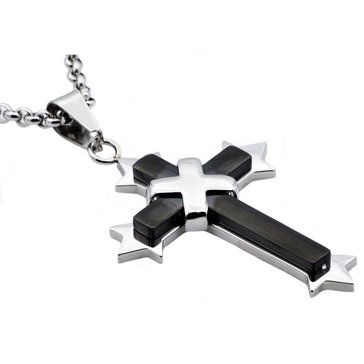 Blackjack Men's Black Plated Stainless Steel Cross Pendant with Rolo Chain