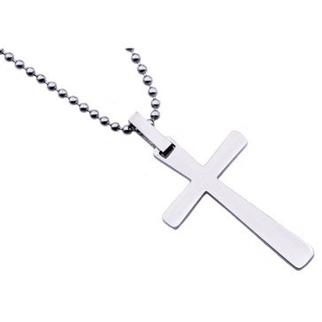 Blackjack Men's Stainless Steel Mini Cross Pendant with Bead Chain