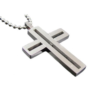 Blackjack Men's Stainless Steel Cutout Cross Pendant with Bead Chain