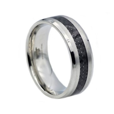 Blackjack Men's Black Stainless Steel Silver Carbon Fiber Ring