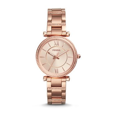 Fossil Women's Carlie Three-Hand Rose Gold-Tone Stainless Steel Watch