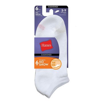 Hanes Women's Cushioned No Show Socks, 6-Pack
