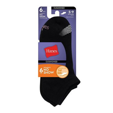 Hanes Women's Cushioned No Show Socks, 6-Pack
