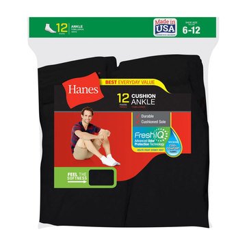 Hanes Men's 12-Pack Cushion Ankle Socks